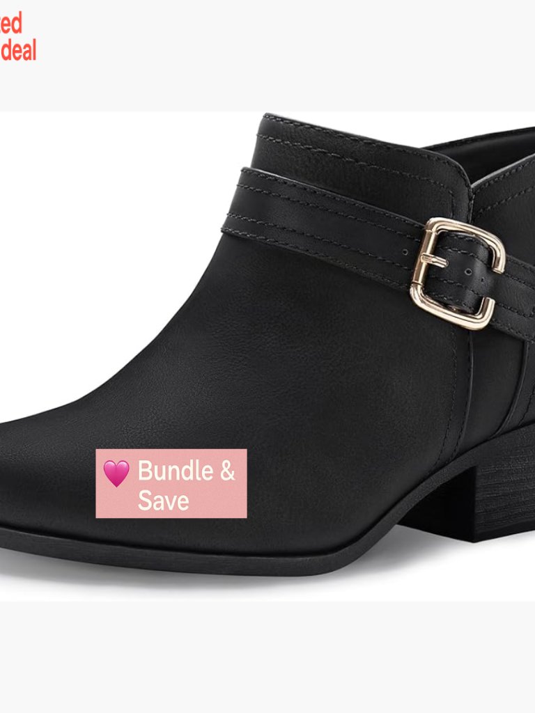 Chunky Low Heel Ankle Boots Pointed Toe Side Zipper Booties